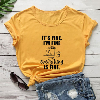 Plusock Plus Size Mischievous Cat Short Sleeve T-shirt - Yellow - 3XL - image 7