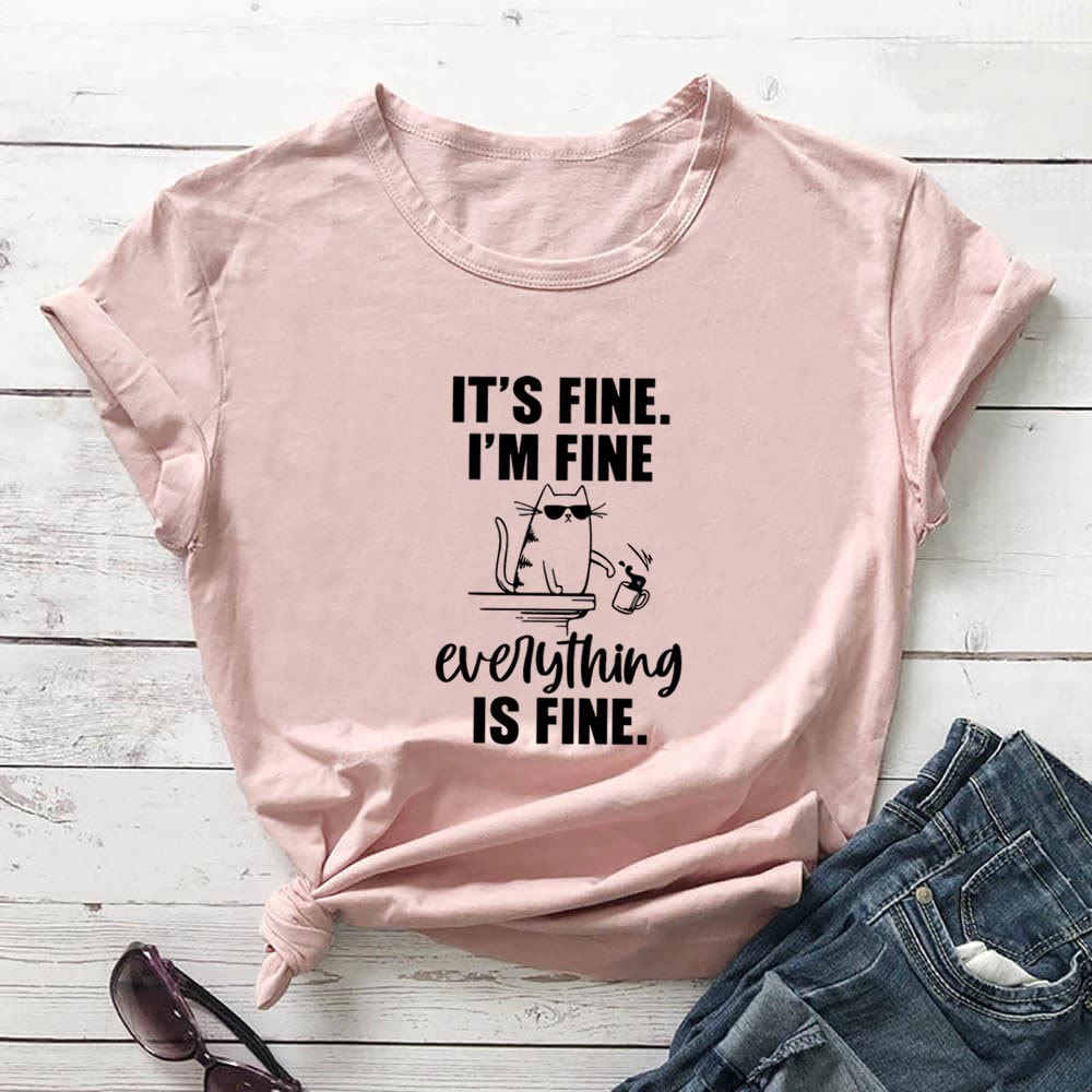 Plusock Plus Size Mischievous Cat Short Sleeve T-shirt - Light Pink - 3XL - image 1