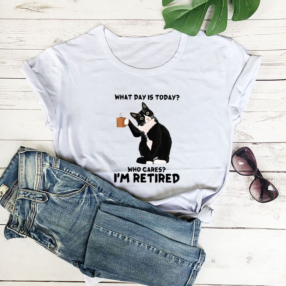 Plusock Plus Size Retired Cat Short Sleeve T-shirt - White - 3XL - image 1