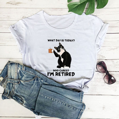 Plusock Plus Size Retired Cat Short Sleeve T-shirt - White - 3XL - image 1