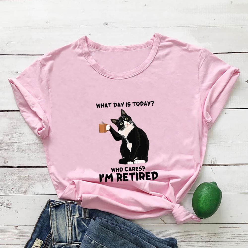 Plusock Plus Size Retired Cat Short Sleeve T-shirt - Pink - 3XL - image 3
