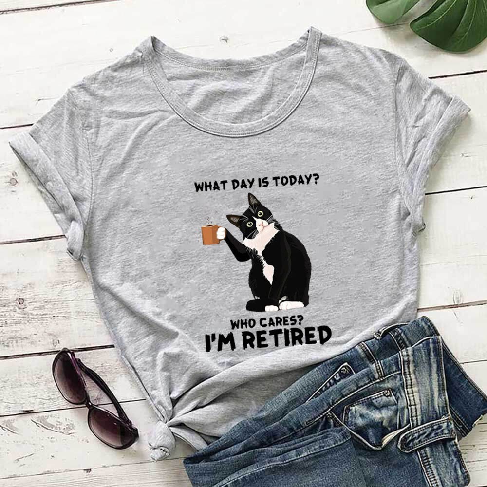 Plusock Plus Size Retired Cat Short Sleeve T-shirt - Grey - 3XL - image 2
