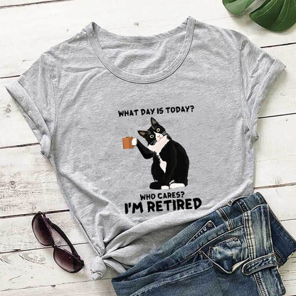Plusock Plus Size Retired Cat Short Sleeve T-shirt - Grey - 3XL - image 2