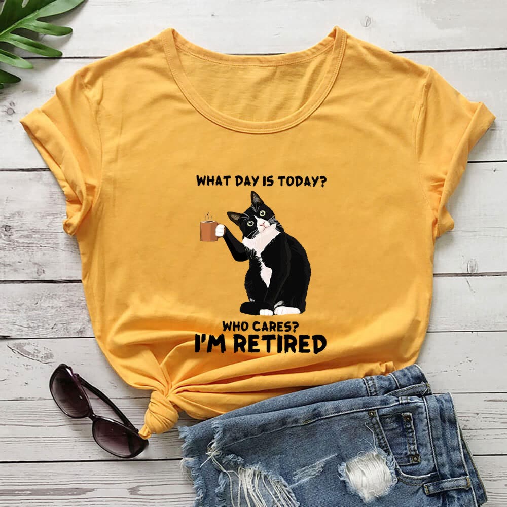 Plusock Plus Size Retired Cat Short Sleeve T-shirt - Yellow - 3XL - image 5
