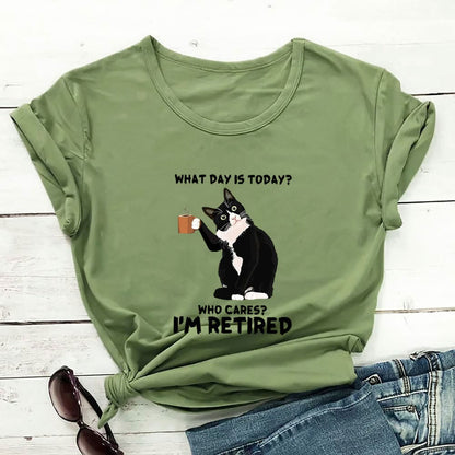 Plusock Plus Size Retired Cat Short Sleeve T-shirt - Green - 3XL - image 0