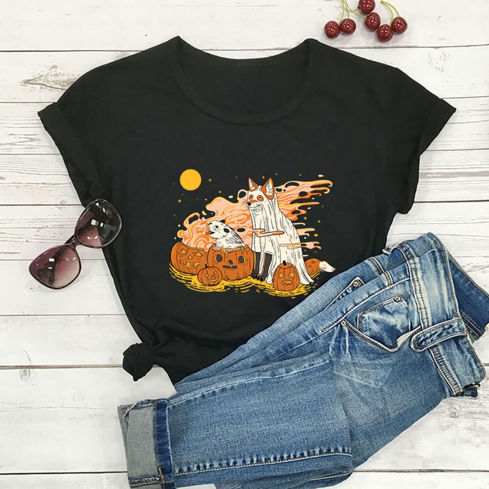 Plusock Plus Size Dog Pumpkin hort Sleeve T-shirt - Black - 3XL - image 4
