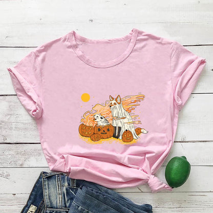 Plusock Plus Size Dog Pumpkin hort Sleeve T-shirt - Pink - 3XL - image 6