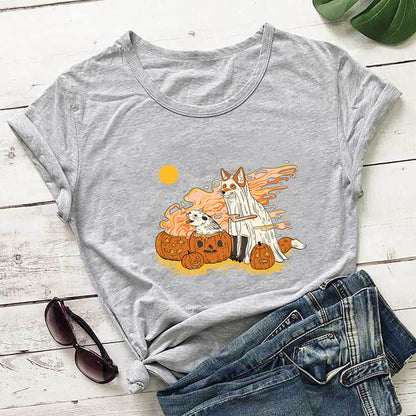 Plusock Plus Size Dog Pumpkin hort Sleeve T-shirt - Grey - 3XL - image 1