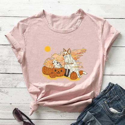 Plusock Plus Size Dog Pumpkin hort Sleeve T-shirt - Light Pink - 3XL - image 5