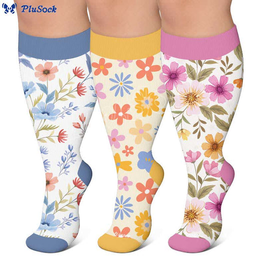 Plusock Plus Size Floral Knit Compression Socks - image 0