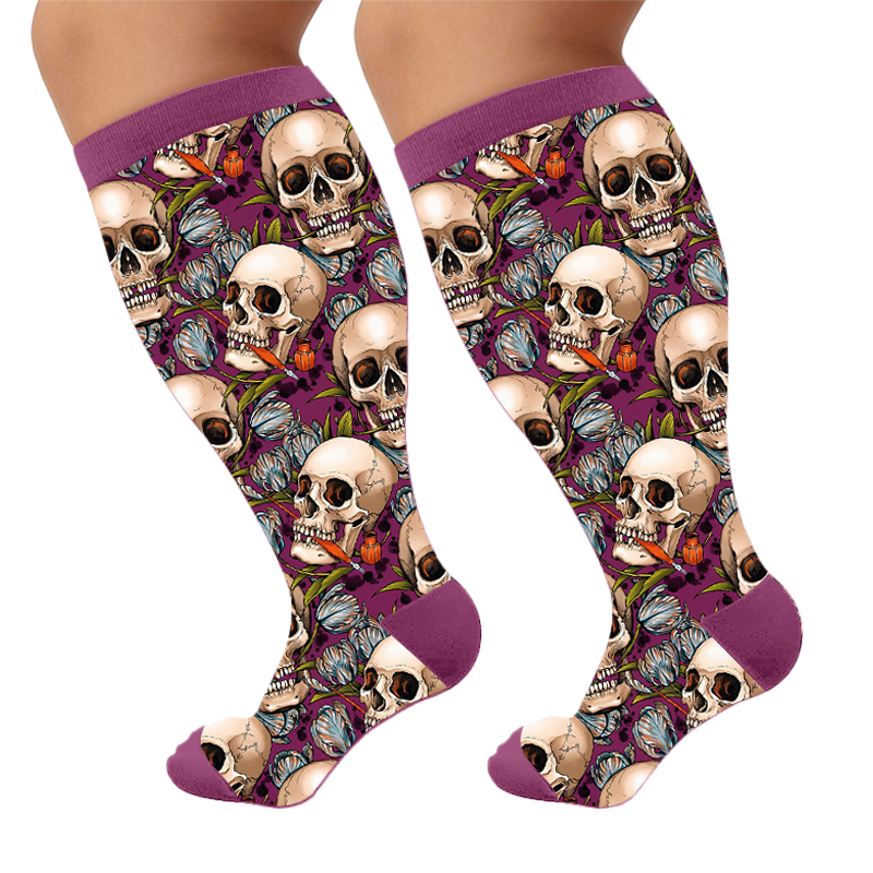 Plusock Plus Size Halloween Skull Compression Socks - Purple(1 Pair) - 4XL - image 5