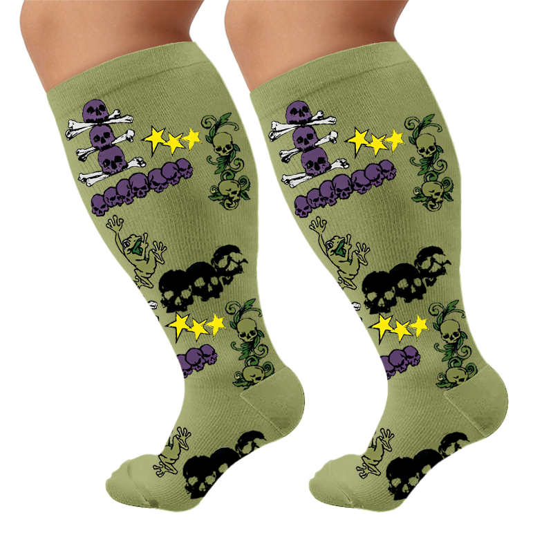 Plusock Plus Size Halloween Skull Compression Socks - Green(1 Pair) - 4XL - image 6