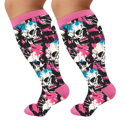 Plusock Plus Size Halloween Skull Compression Socks - Pink(1 Pair) - 4XL - image 7