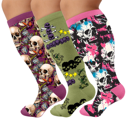 Plusock Plus Size Halloween Skull Compression Socks - image 1