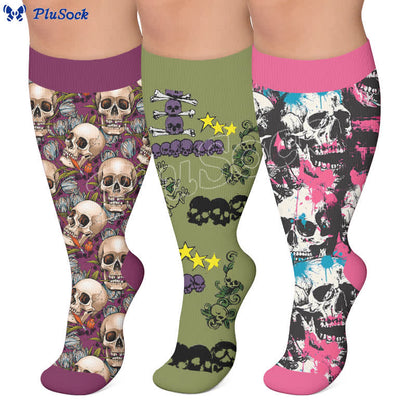 Plusock Plus Size Halloween Skull Compression Socks - image 0