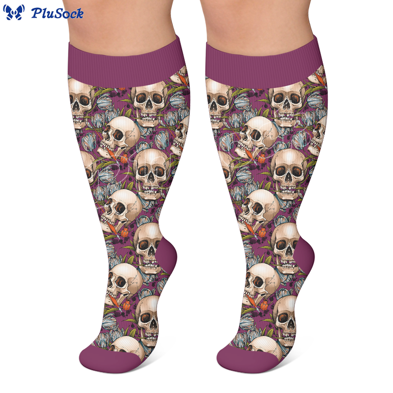 Plusock Plus Size Halloween Skull Compression Socks - image 2