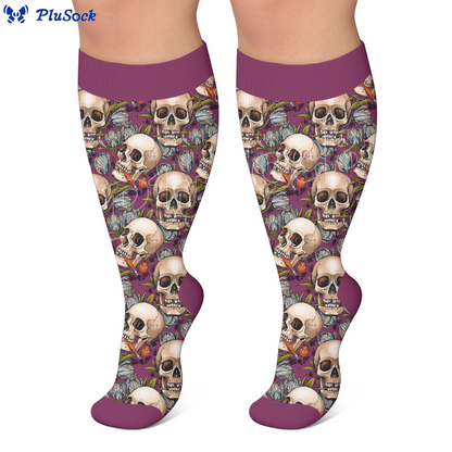 Plusock Plus Size Halloween Skull Compression Socks - image 2