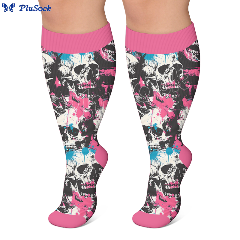 Plusock Plus Size Halloween Skull Compression Socks - image 4
