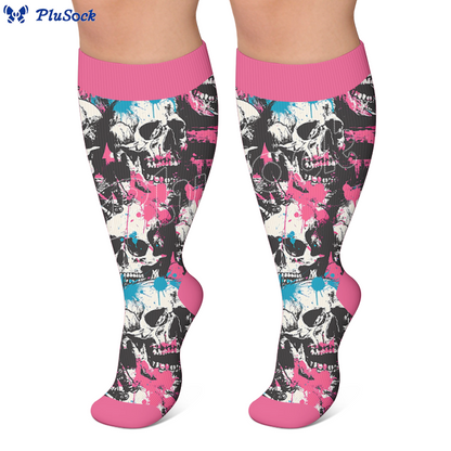 Plusock Plus Size Halloween Skull Compression Socks - image 4