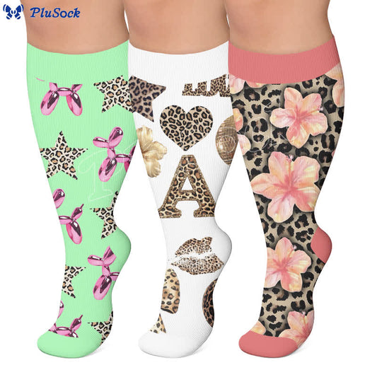 Plusock Plus Size Floral Leopard Compression Socks - image 0