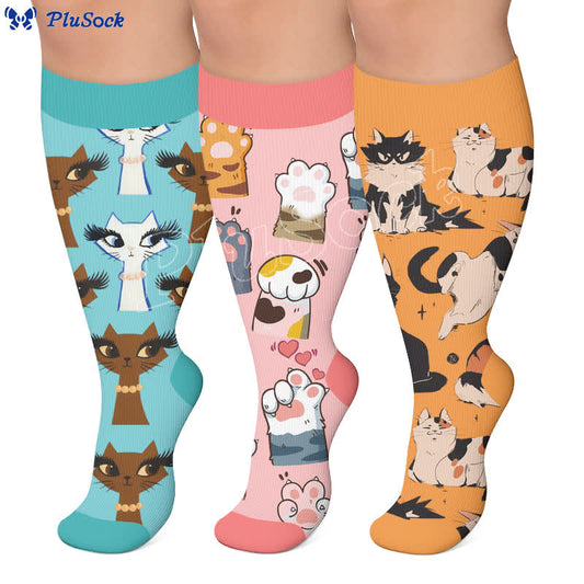 Plusock Plus Size Turquoise Cat Compression Socks - image 0