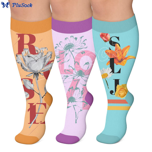 Plusock Plus Size Floral Letter Compression Socks - image 0