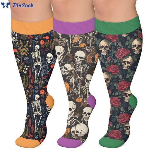 Plusock Plus Size Pumpkin Skull Compression Socks - image 0