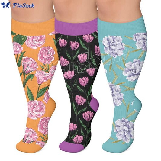 Plusock Plus Size Fresh Flowers Compression Socks - image 0