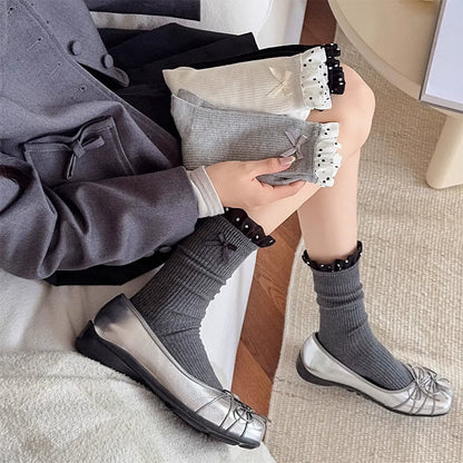 Plusock Sweet Ruffle Ribbed Socks(4 Pairs) - Dark Grey - EU36-40(US3-7) - image 4
