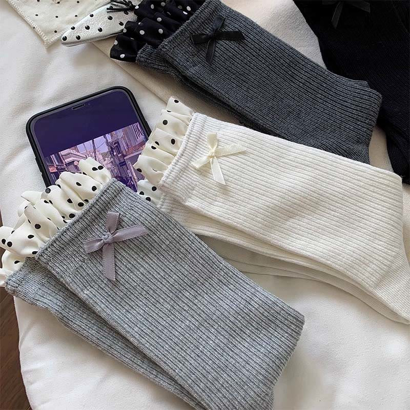 Plusock Sweet Ruffle Ribbed Socks(4 Pairs) - Light Gray - EU36-40(US3-7) - image 1