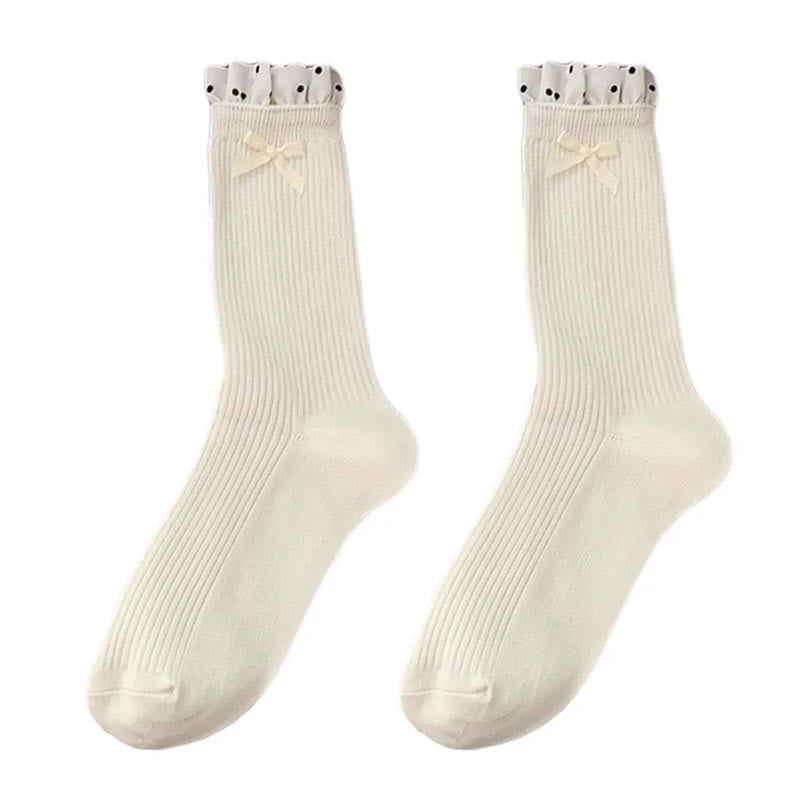 Plusock Sweet Ruffle Ribbed Socks(4 Pairs) - White - EU36-40(US3-7) - image 2
