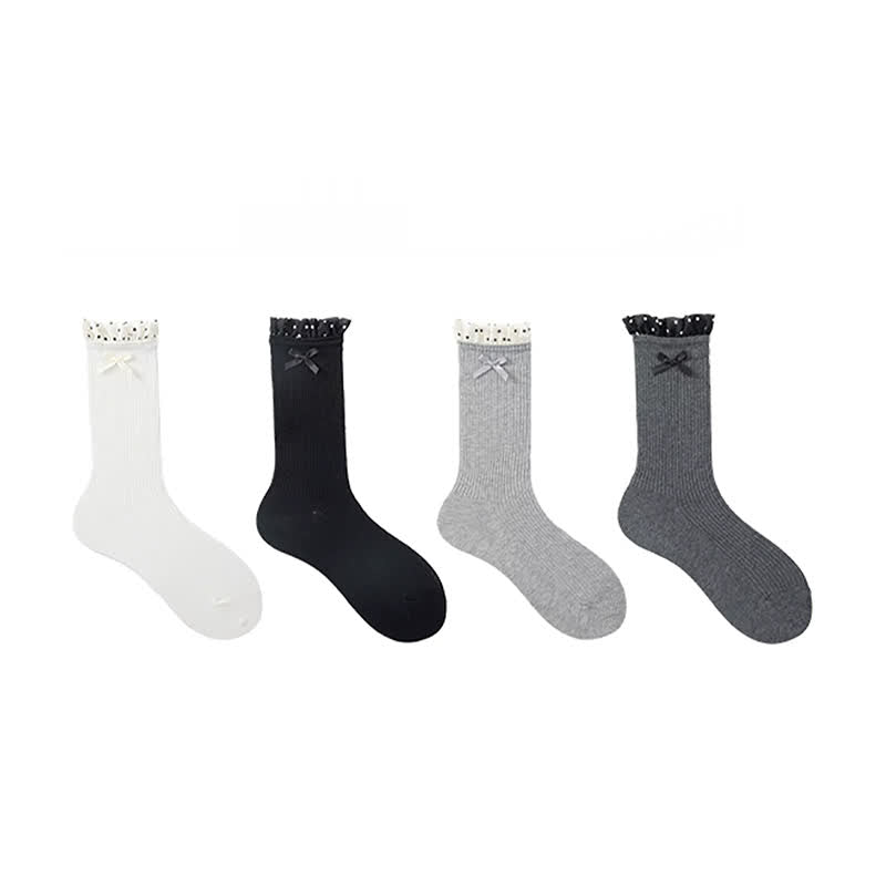 Plusock Sweet Ruffle Ribbed Socks(4 Pairs) - Black - EU36-40(US3-7) - image 6