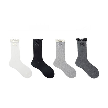 Plusock Sweet Ruffle Ribbed Socks(4 Pairs) - Black - EU36-40(US3-7) - image 6
