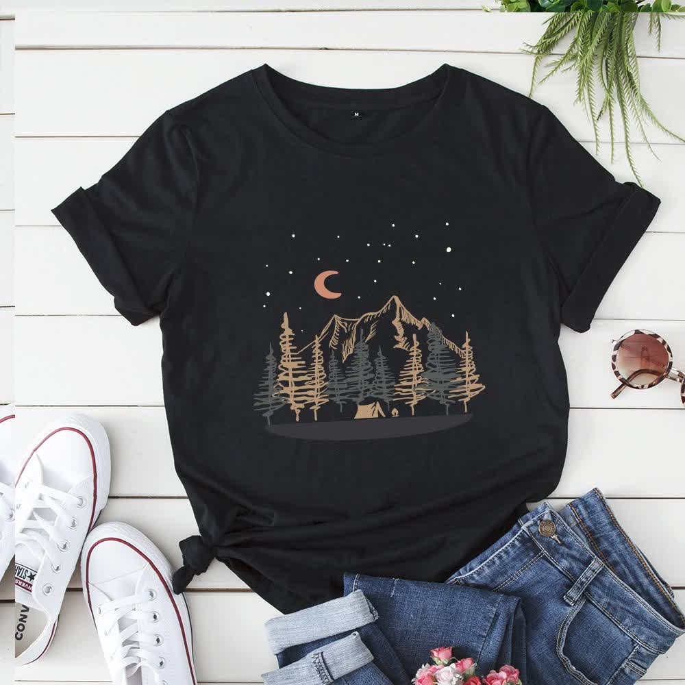 Plusock Plus Size Landscape Mountain Picture T-shirt - Black - 5XL - image 0