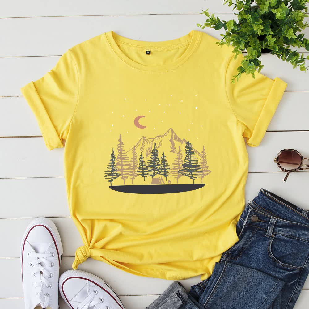 Plusock Plus Size Landscape Mountain Picture T-shirt - Yellow - 5XL - image 1
