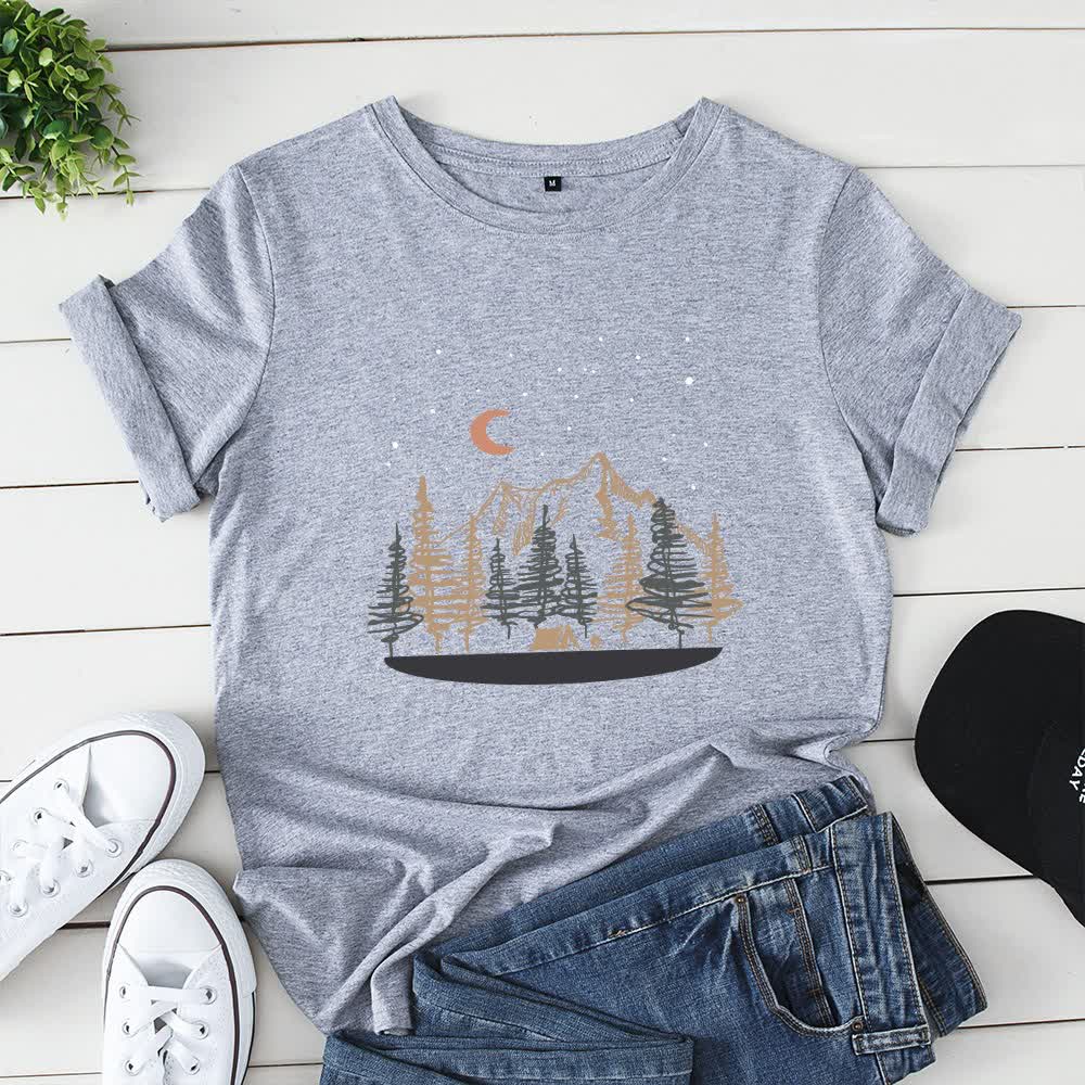 Plusock Plus Size Landscape Mountain Picture T-shirt - Grey - 5XL - image 6