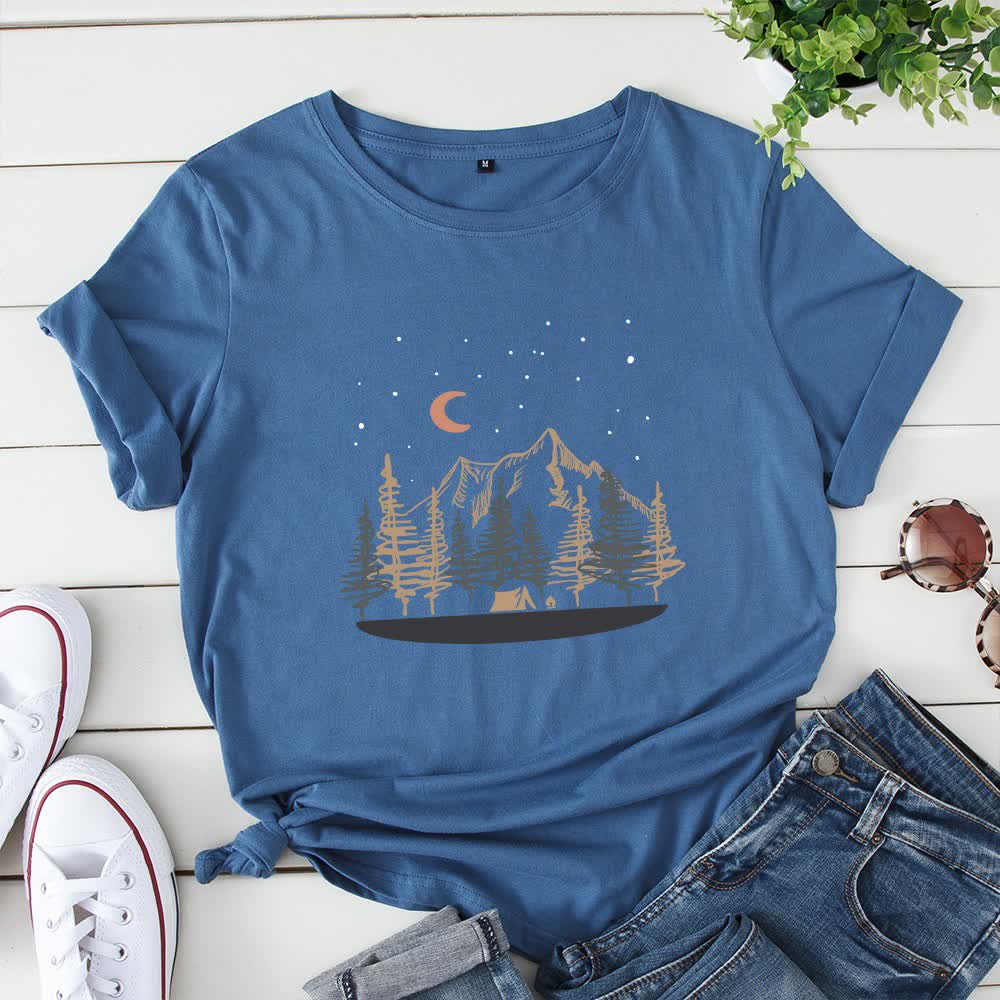 Plusock Plus Size Landscape Mountain Picture T-shirt - Navy Blue - 5XL - image 5