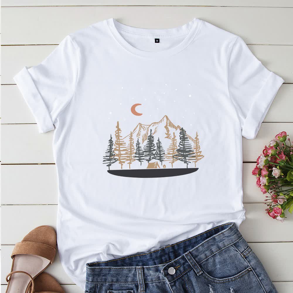 Plusock Plus Size Landscape Mountain Picture T-shirt - White - 5XL - image 7