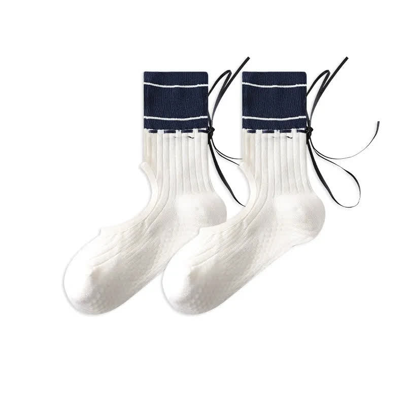 Plusock Open Instep Bow Grip Socks(2 Pairs) - Blue - EU35-40(US2-7) - With Ribbon - image 12