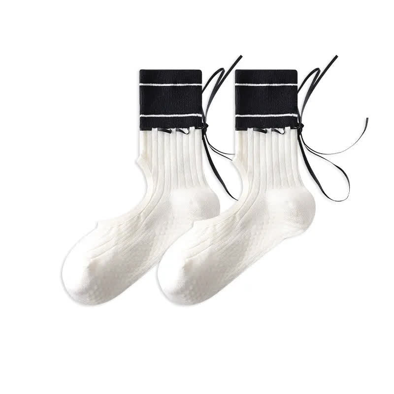 Plusock Open Instep Bow Grip Socks(2 Pairs) - Black - EU35-40(US2-7) - With Ribbon - image 11