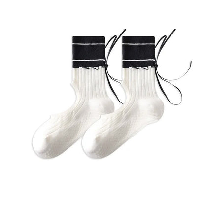 Plusock Open Instep Bow Grip Socks(2 Pairs) - Black - EU35-40(US2-7) - With Ribbon - image 11