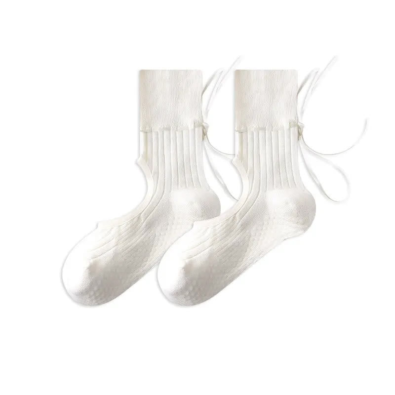 Plusock Open Instep Bow Grip Socks(2 Pairs) - White - EU35-40(US2-7) - With Ribbon - image 9