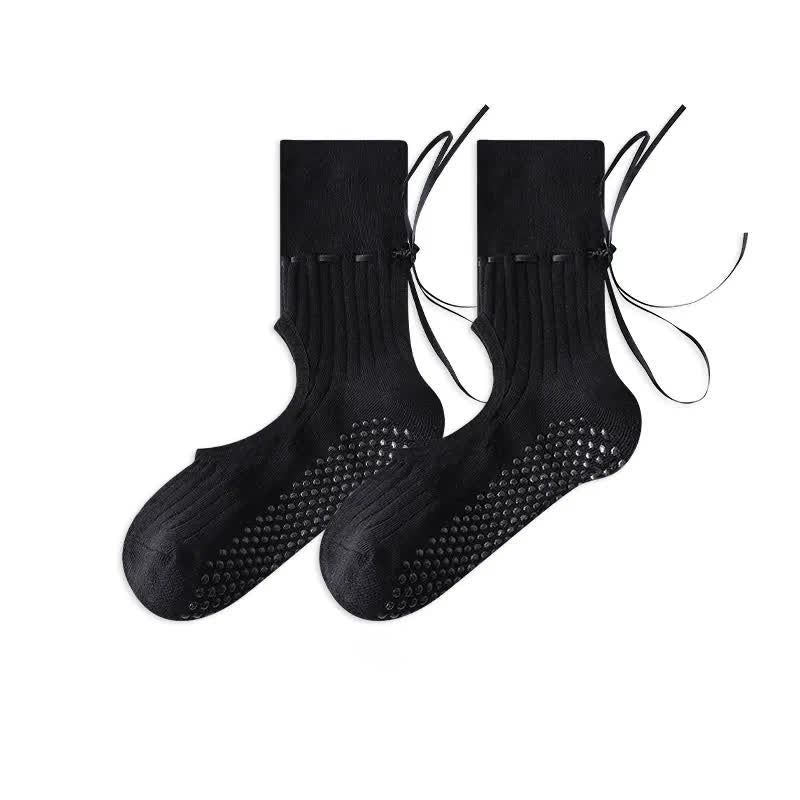 Plusock Open Instep Bow Grip Socks(2 Pairs) - Pure Black - EU35-40(US2-7) - With Ribbon - image 14