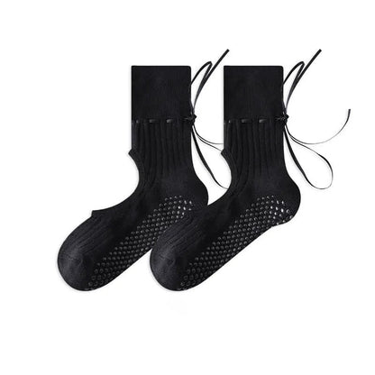 Plusock Open Instep Bow Grip Socks(2 Pairs) - Pure Black - EU35-40(US2-7) - With Ribbon - image 14
