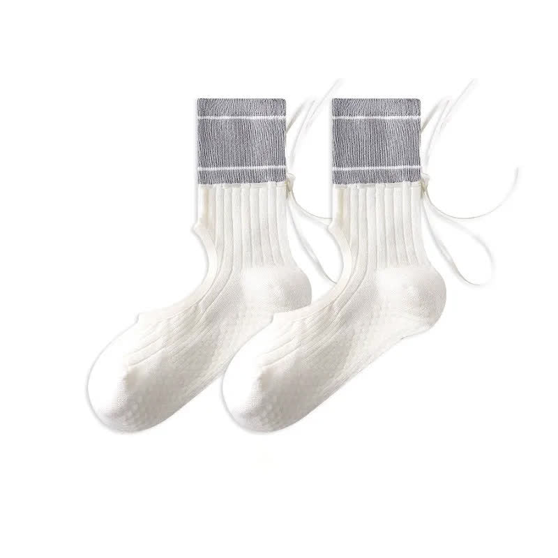 Plusock Open Instep Bow Grip Socks(2 Pairs) - Grey - EU35-40(US2-7) - With Ribbon - image 10