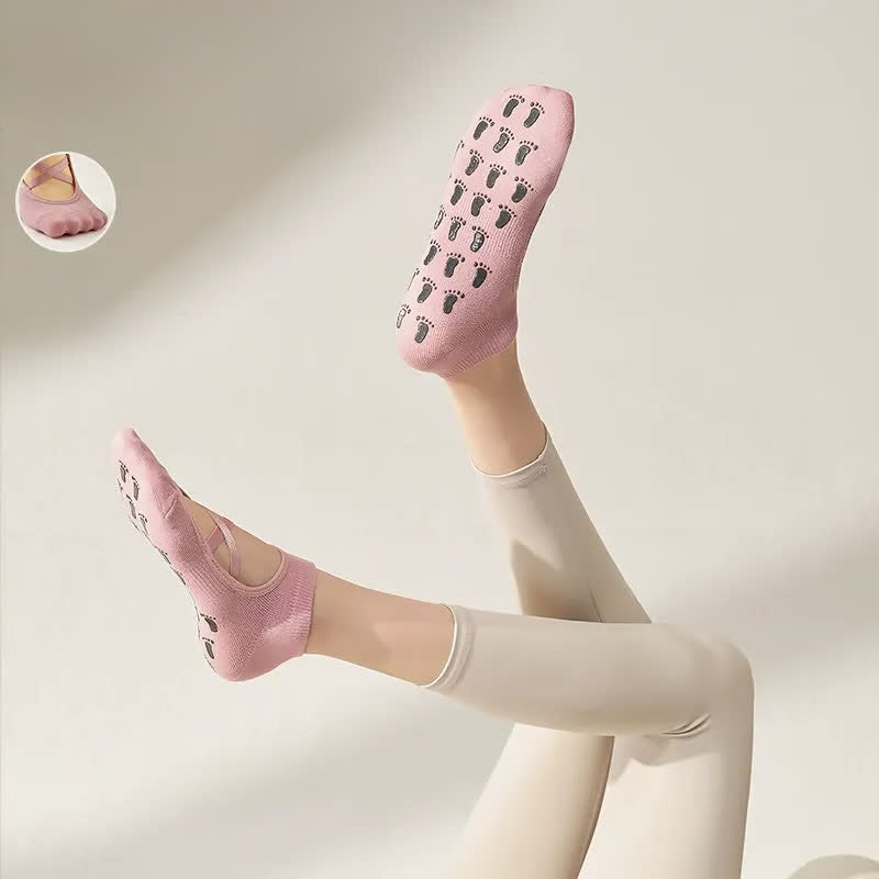 Plusock Cross Strap Yoga Grip Socks(2 Pairs) - Pink - EU35-41(US2-7.5) - image 1
