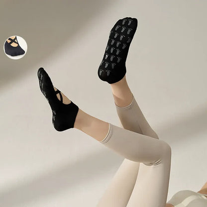 Plusock Cross Strap Yoga Grip Socks(2 Pairs) - Black - EU35-41(US2-7.5) - image 2