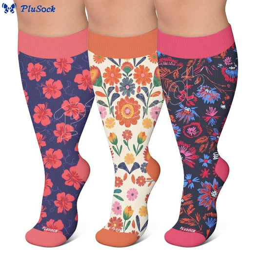 Plusock Plus Size Bright Floral Print Compression Socks - image 0