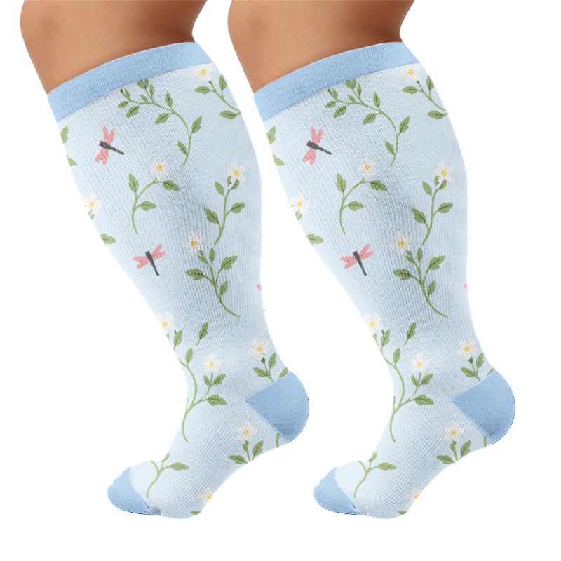 Plusock Plus Size Pastel Garden Compression Socks - Blue(1 Pair) - 4XL - image 8