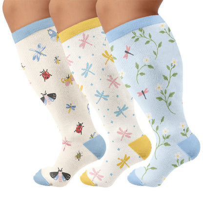 Plusock Plus Size Pastel Garden Compression Socks - Multicolor(3 Pairs) - 4XL - image 4